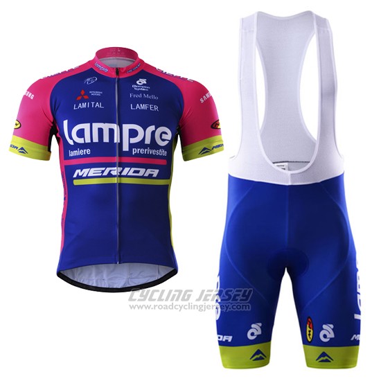 2017 Cycling Jersey Lampre Merida Blue Short Sleeve and Bib Short